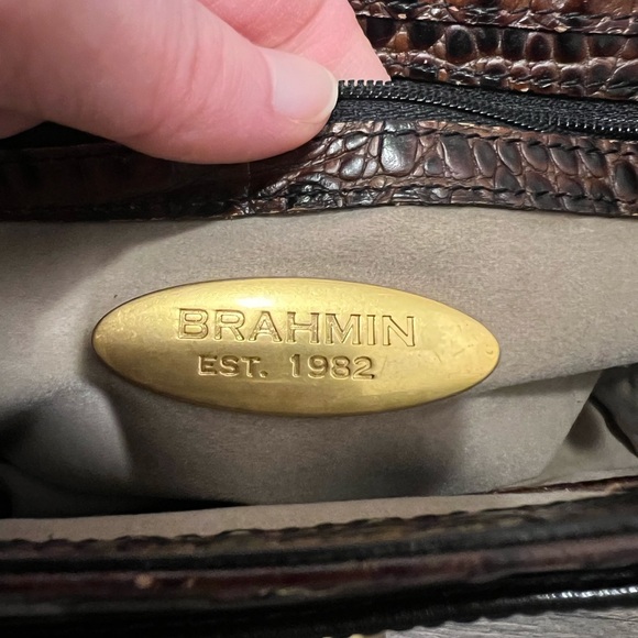 Vintage Brahmin Crocodile Embossed Shoulder Bag - Brown & Black - Picture 5 of 12